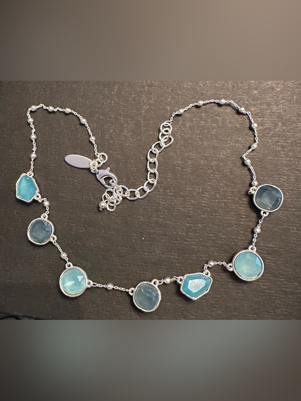 Style & Co. Silver Necklace with Blue and Aqua Gem Stations